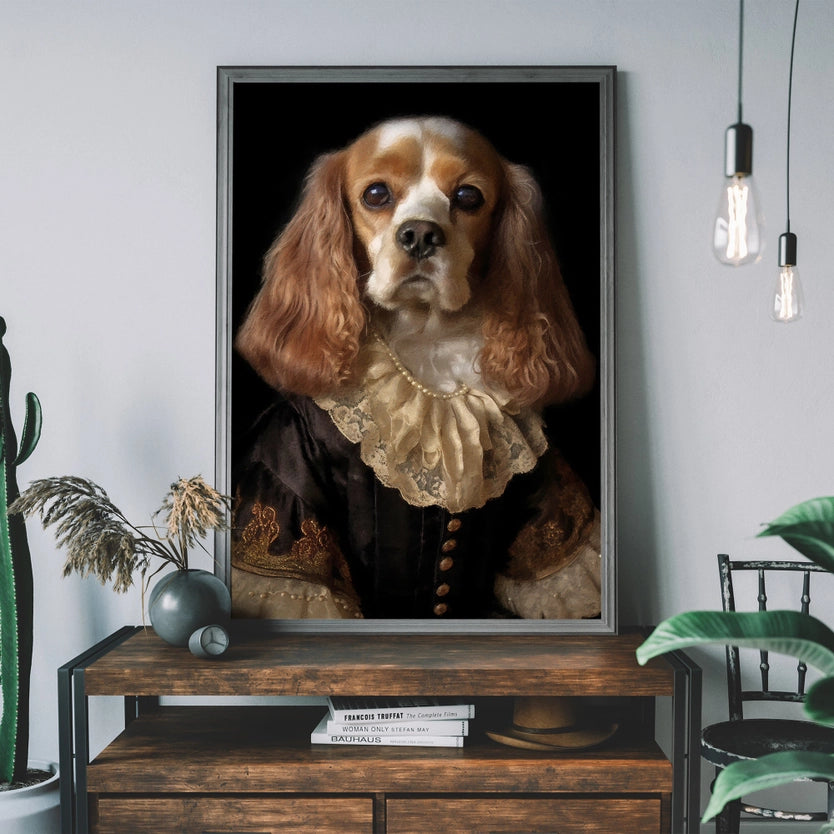 Tan & White Cocker Spaniel Dog Portrait Print