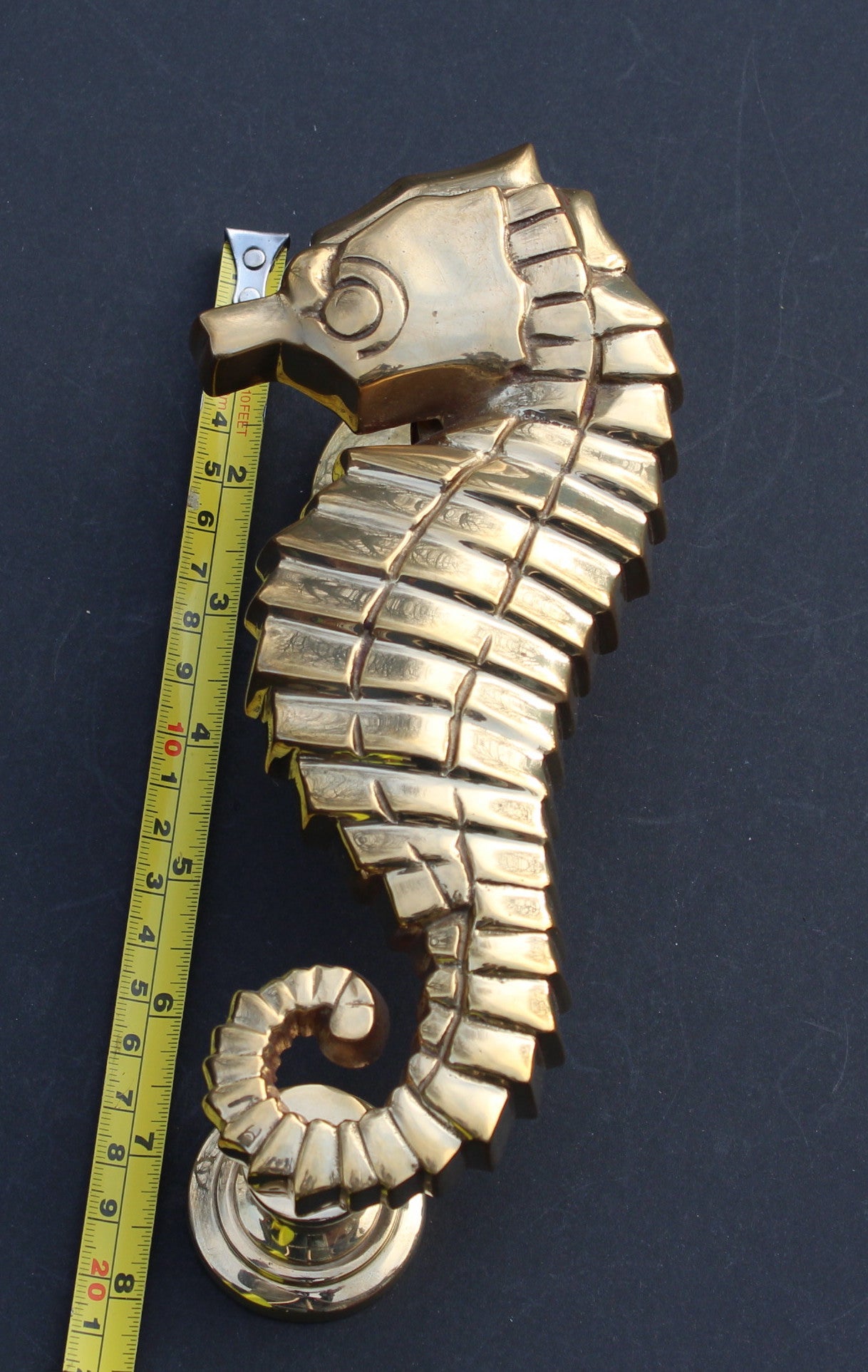 Large Seahorse Door Knocker - Polished Solid Brass Gold Finish
