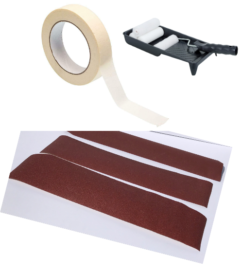 Masking Tape, Sand Paper Pack and Mini Paint Roller Set