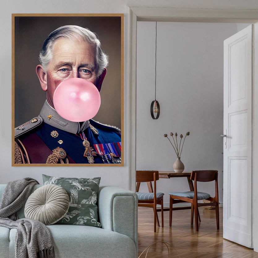 King Charles III Blowing Bubblegum print