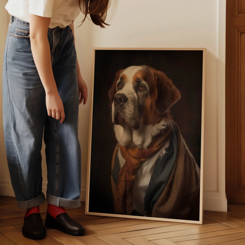 St Bernard Dog Portrait Print