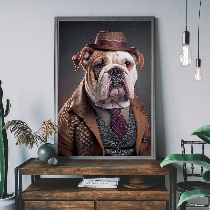 British Bulldog Head Portrait Print