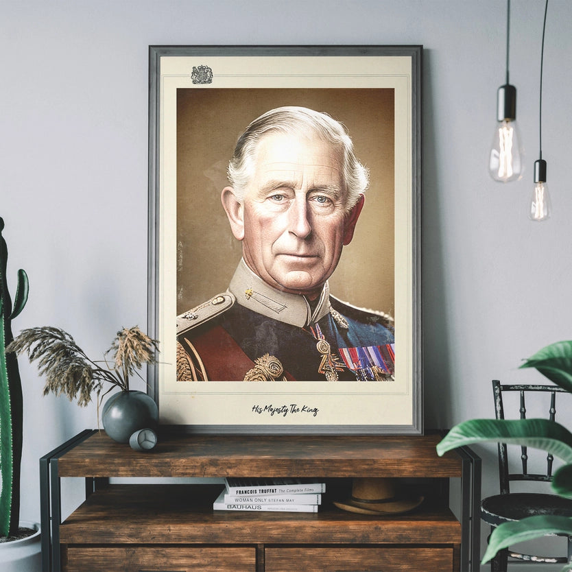 Vintage King Charles III Portrait Print