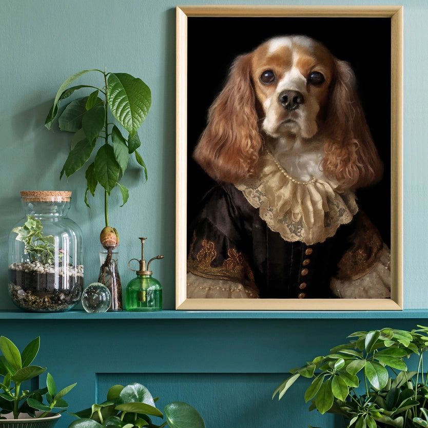 Tan & White Cocker Spaniel Dog Portrait Print
