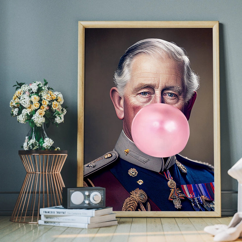 King Charles III Blowing Bubblegum print