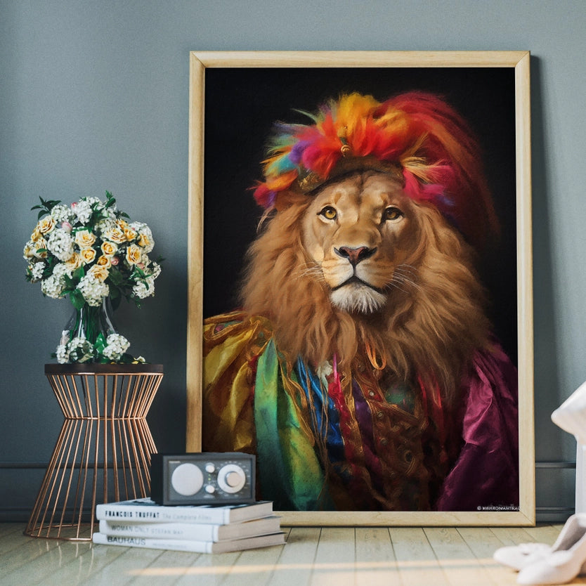 Rainbow Lion Animal Portrait Art Print