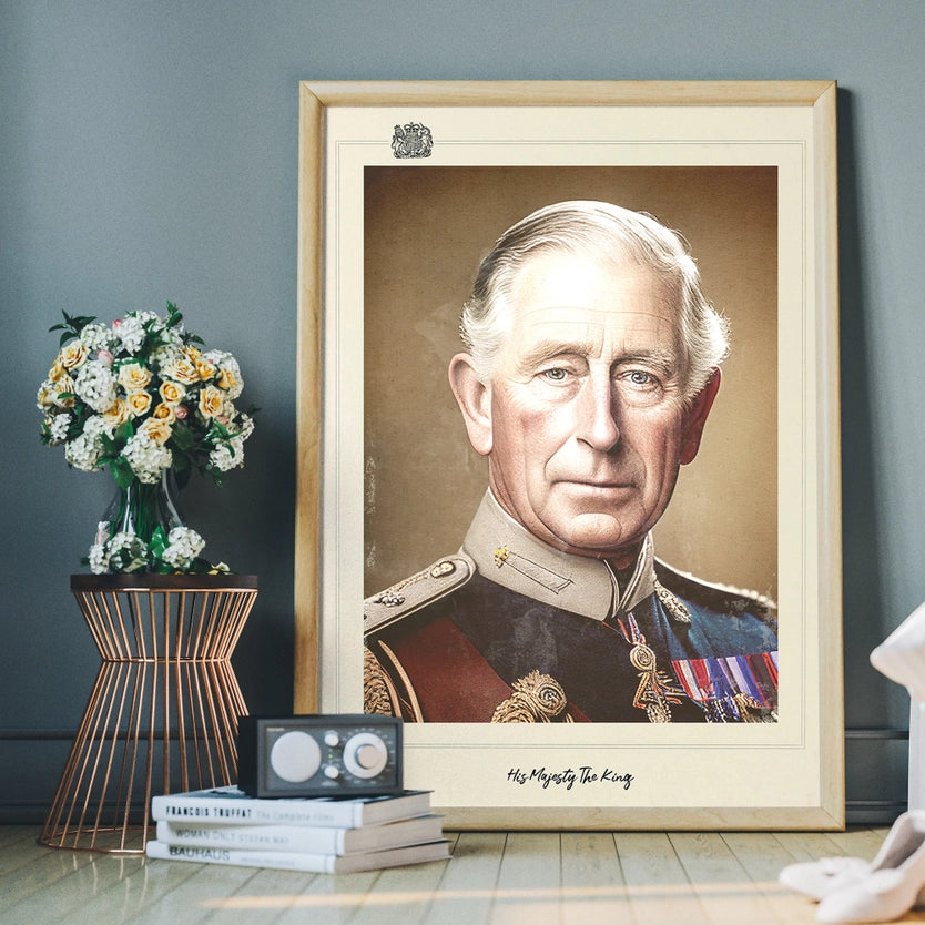 Vintage King Charles III Portrait Print