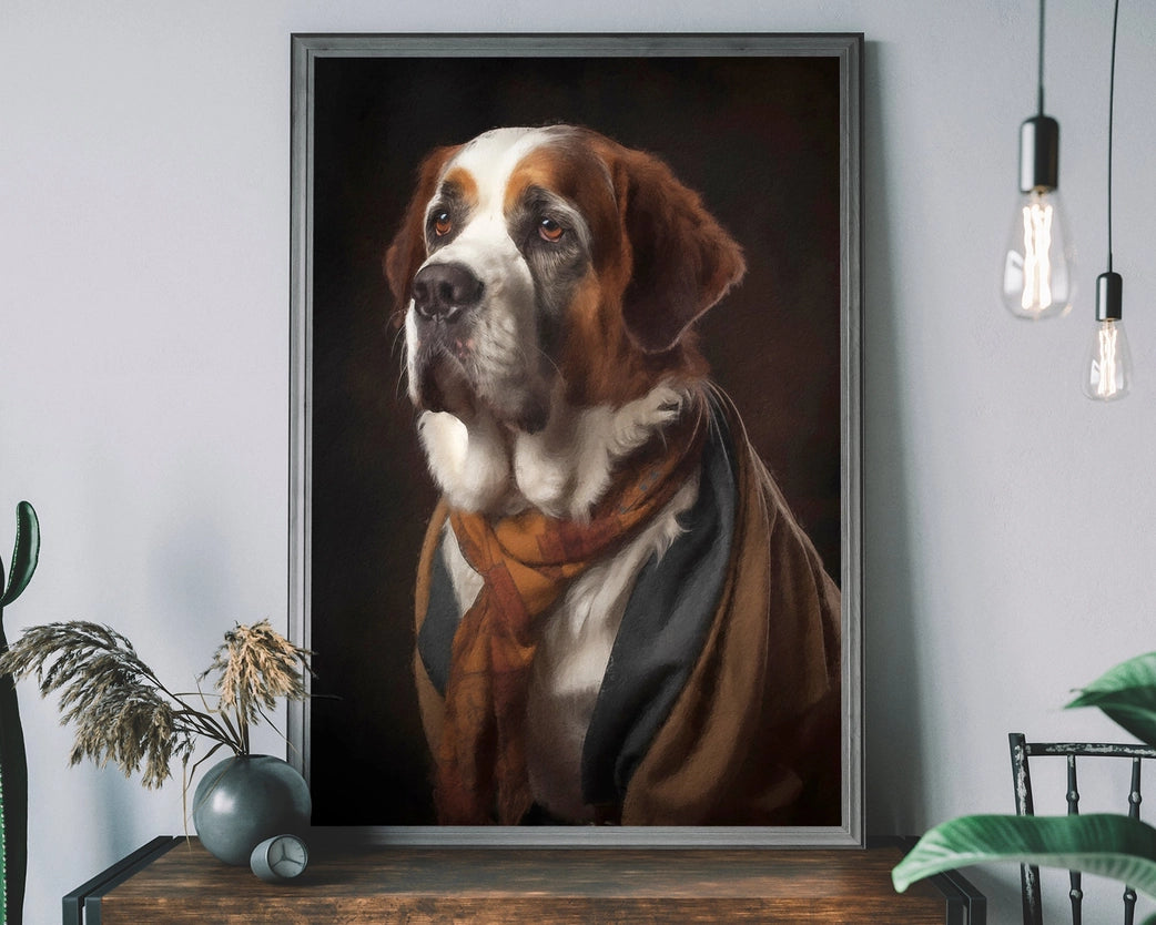 St Bernard Dog Portrait Print