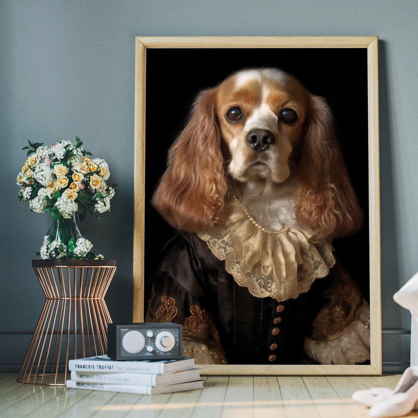 Tan & White Cocker Spaniel Dog Portrait Print