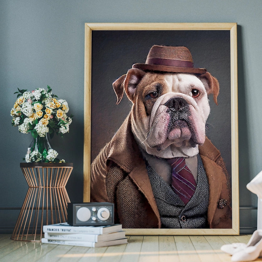 British Bulldog Head Portrait Print
