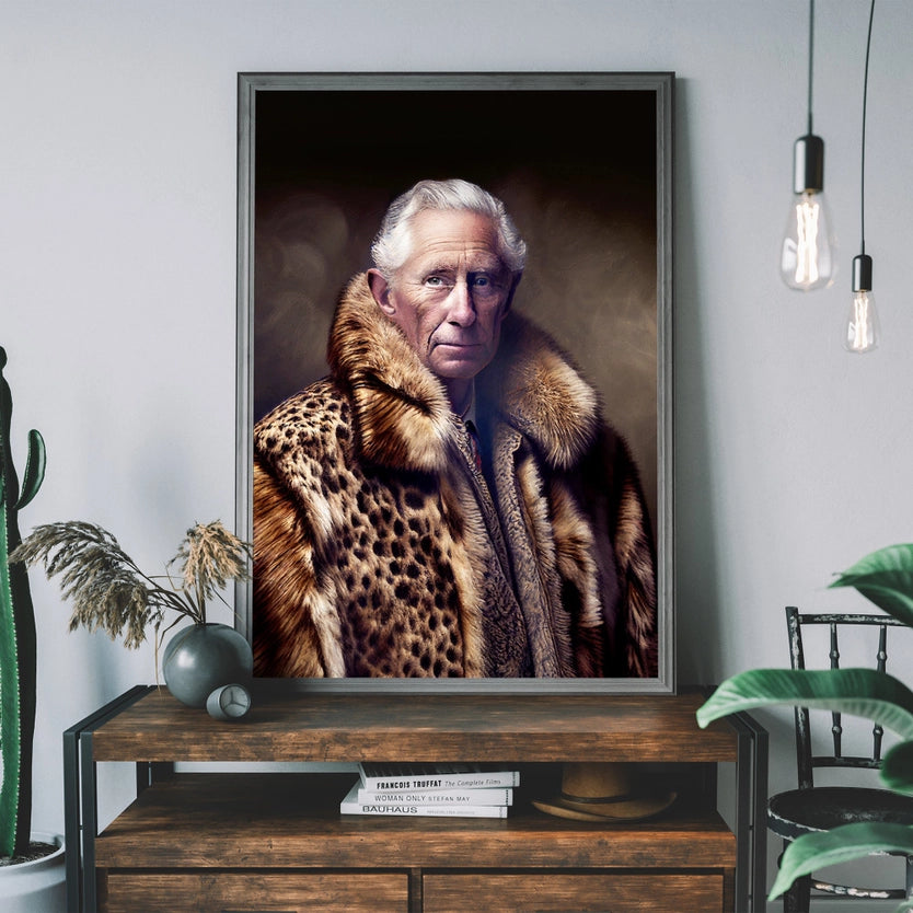 King Charles III Leopard Fur Coat Print