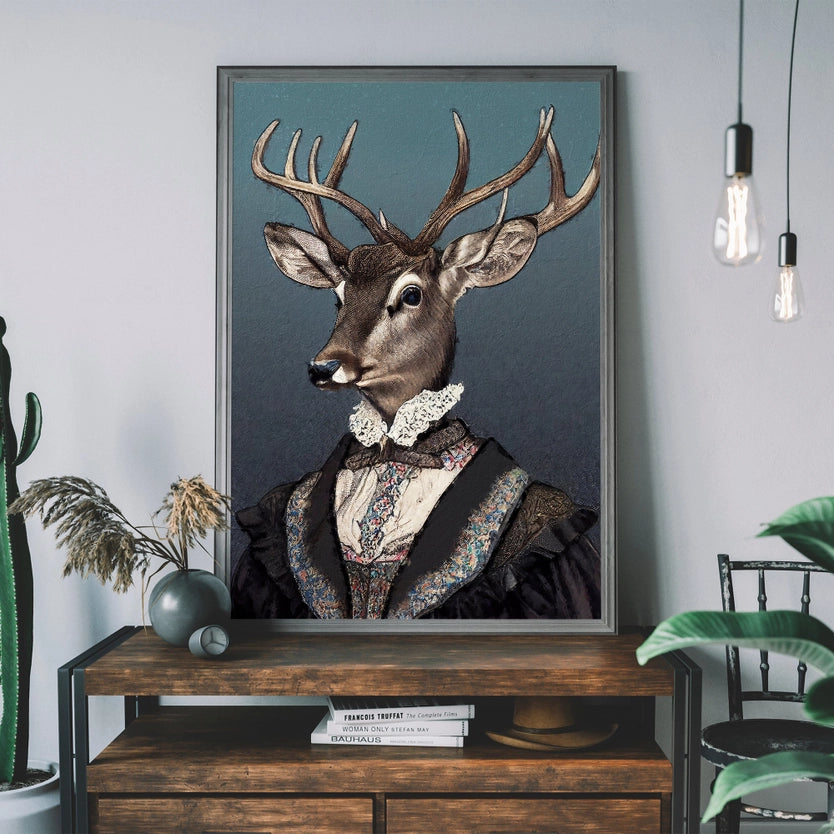 Female Stag Head Portrait Print