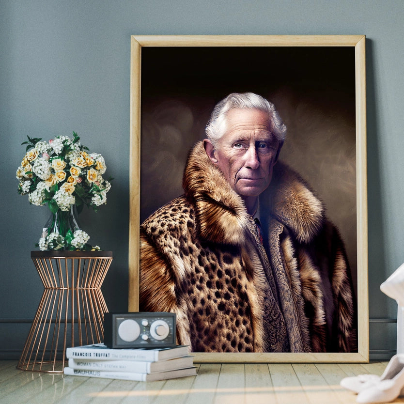 King Charles III Leopard Fur Coat Print