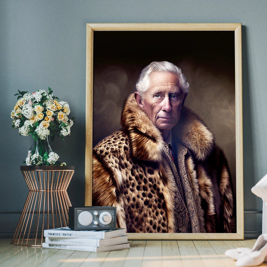 King Charles III Leopard Fur Coat Print