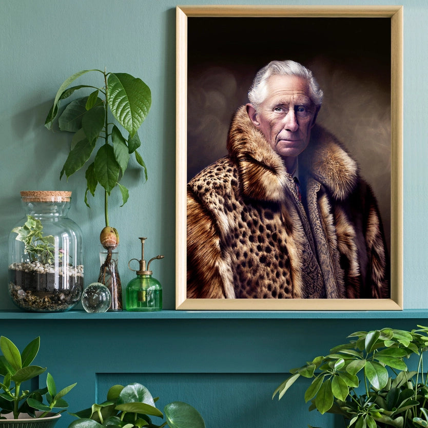 King Charles III Leopard Fur Coat Print