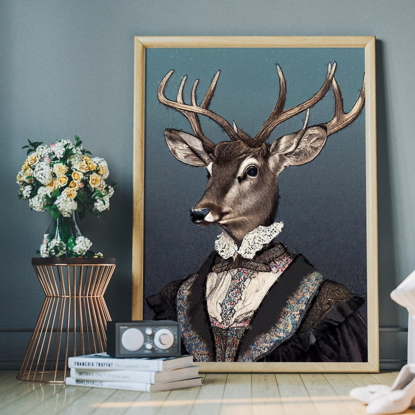 Female Stag Head Portrait Print