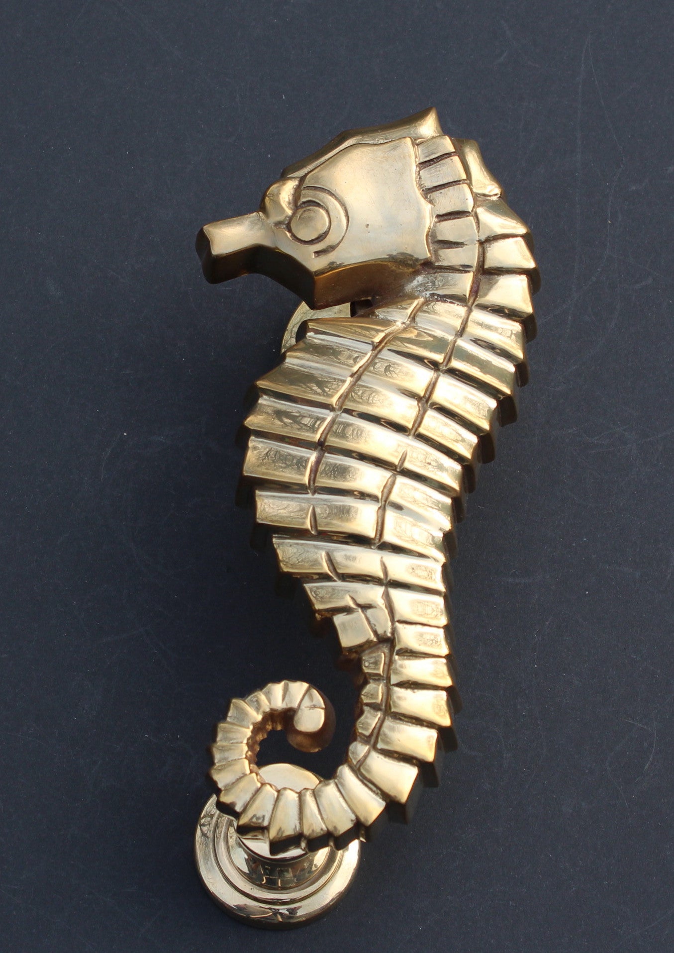 Large Seahorse Door Knocker - Polished Solid Brass Gold Finish