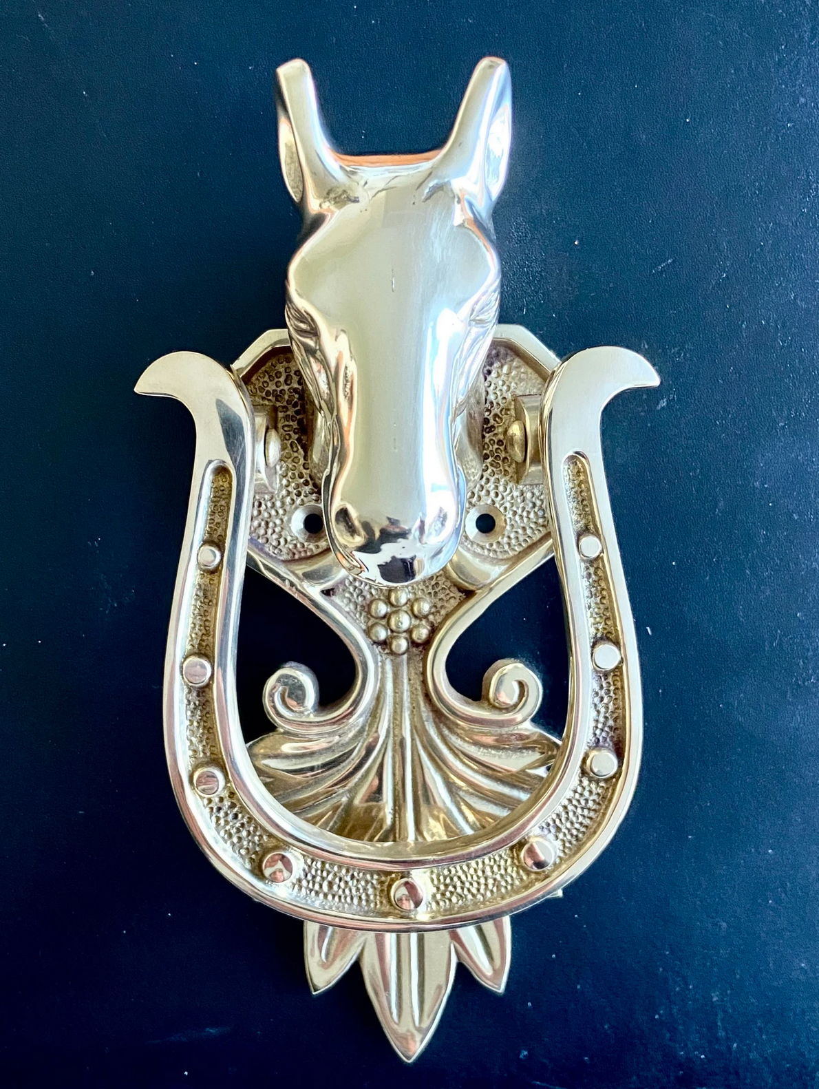 Horse Stallion Horseshoe Solid Brass Front Door Knocker