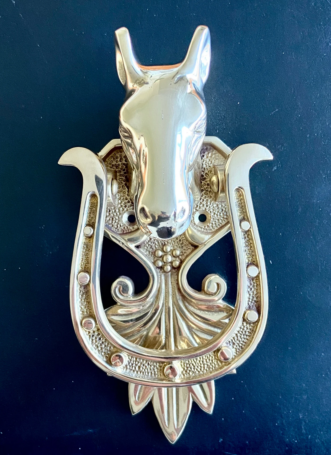 Horse Stallion Horseshoe Solid Brass Front Door Knocker