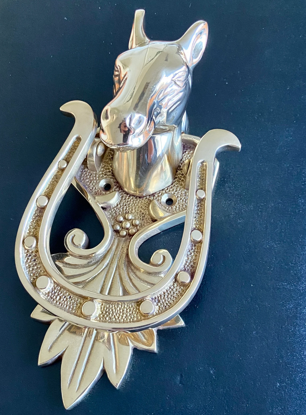 Horse Stallion Horseshoe Solid Brass Front Door Knocker